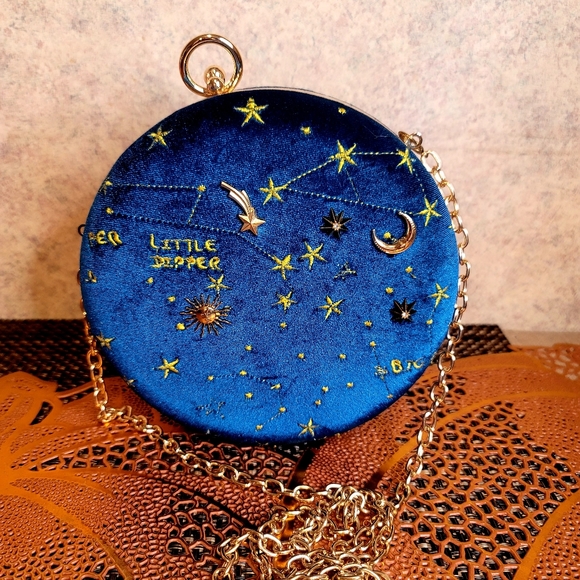 little Dipper Handbags - ROUND Moon Velvet Astrology crossbody clutch